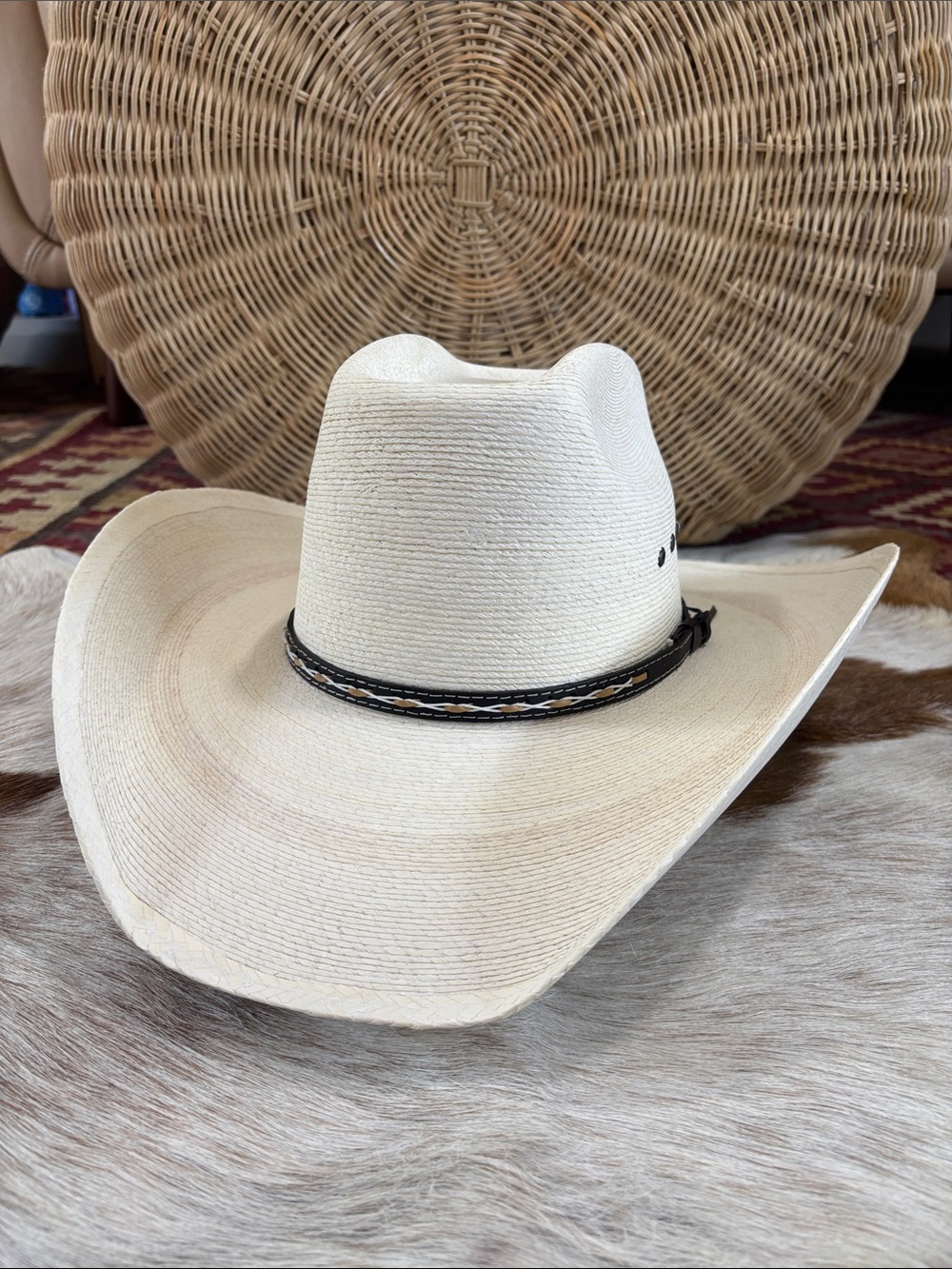 Stetson Square, straw, cowboy palm leaf hat, size 7